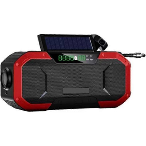 Radio solaire à manivelle 7 W, haut-parleur compatible Bluetooth, lampe torche LED d'urgence, batterie externe 5000 mAh, étanche IPX5, AM/FM, portable pour l'extérieur (fdq) (1/5)