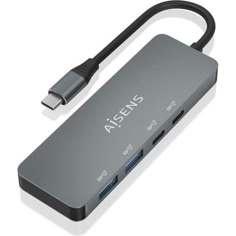 AISENS - HUB USB 3.2 GEN2 10G USB-C, USB-C/M-2xUSB-C/H-2xUSB-A/H, GRIS, 15CM (1/4)