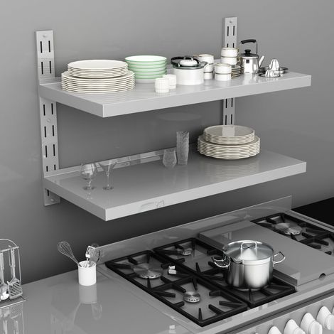 Étagère murale à 2 niveaux-Étagère flottante-Étagère de rangement suspendue Acier inoxydable 100x30 cm 312619 (1/5)