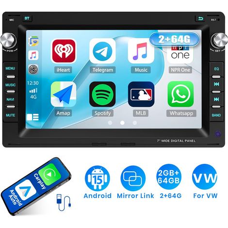 Autoradio Android 15 7 Pouces 2Go+64Go pour VW Polo 9N / Golf 4 / Passat B5 - Apple CarPlay, GPS, RDS, Microphone Intégré - 2+64G (1/5)