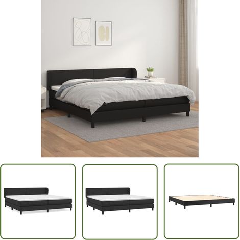 The Living Store Sommier à lattes de lit avec matelas Noir 200x200 cm Similicuir - Lit Double - Lit Plateforme - Tête De Lit Ajustable - Matelas À Ressorts Ensachés - Literie (1/5)