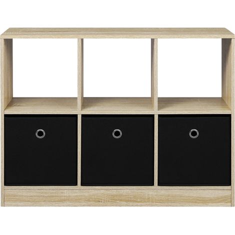 Estantería librería de suelo con 6 cubos y 3 cajones de tela 80x30x61 cm roble claro negro HOMVRA (1/5)
