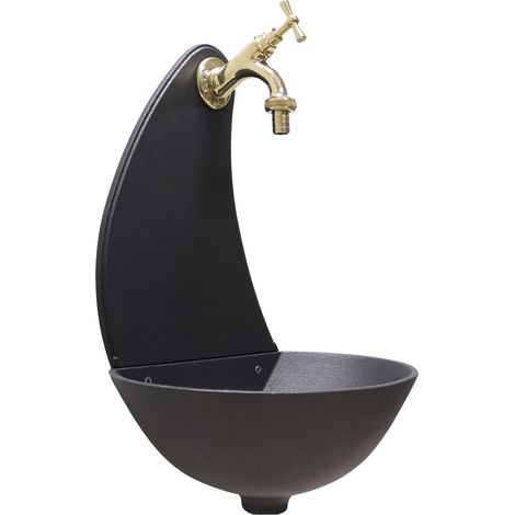 Fonderia Bongiovanni – Fontaine murale Luna en fonte d'aluminium – Robinet en laiton poli – Traitement anticorrosion – Dimensions 24x30cm pour maison et jardin (1/3)
