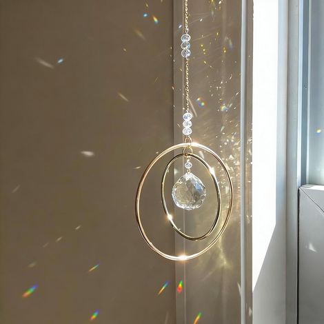 1 Attrape-Soleil Cristal K9, Prisme Verre, Anneaux Laiton, Décoration Fenêtre Jardin