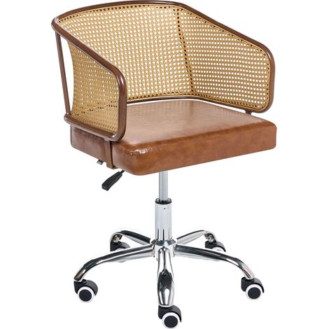 Sedia da ufficio retrò in ecopelle PE Rattan Viennese a treccia Schienale girevole regolabile Marrone Tucson (1/5)