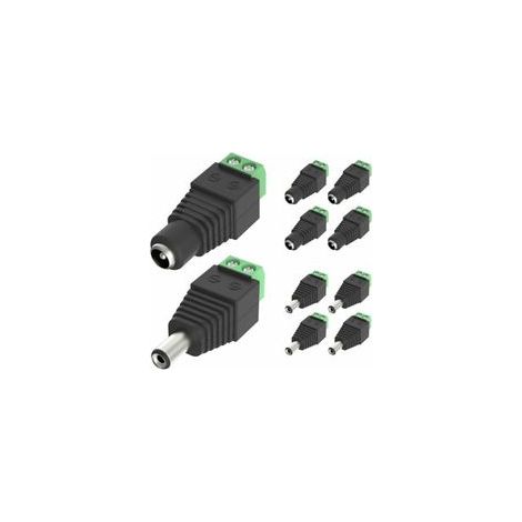 Lot de 10 5.5 mm 2.1 mm DC Connecteur d'alimentation Mâle et Femelle de 12 V Adaptateurs Prise pour Caméra de Vidéosurveillance DVR Système de Sécurité Lumière LED (1/4)