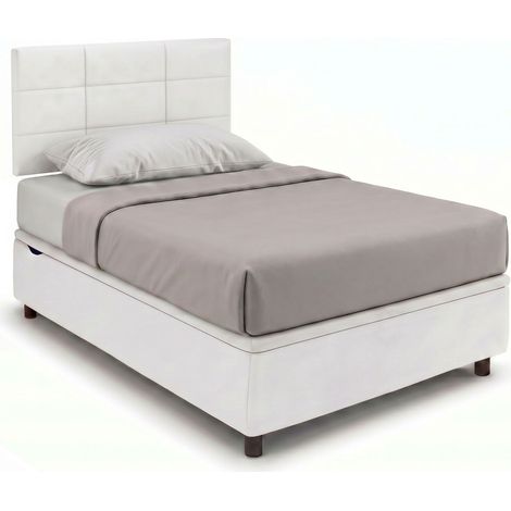 Letto Singolo Contenitore Imbottito 80x200 cm Similpelle Bianco BoxMax Testata Square (1/5)