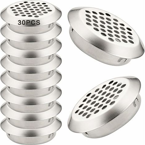 30 Stück runde 35-mm-Lüftungsgitter, Abluftgitter aus Edelstahl, runde Lüftungsgitter mit Loch für Möbel, Küche, Schrank, Kommoden