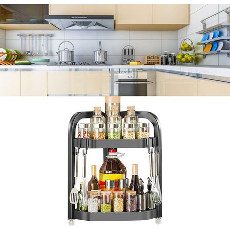 Étagère d'angle murale à 2 niveaux, gain de place, polyvalente, durable et robuste, idéale pour le rangement sur le plan de travail de la cuisine. (1/5)