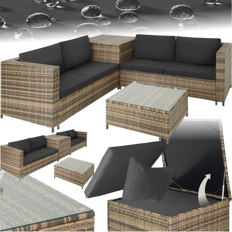 Canapé de jardin 4 personnes en polyéthylèné et acier marron naturel