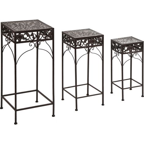 easycomfort set di 3 pezzi sgabelli supporto per piante classico in ferro, marrone (1/5)