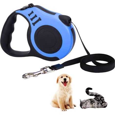 Laisse Rétractable pour Chien - Extensible 3 Mètres pour Petits, Moyens et Grands Chiens - Bleu (1/5)