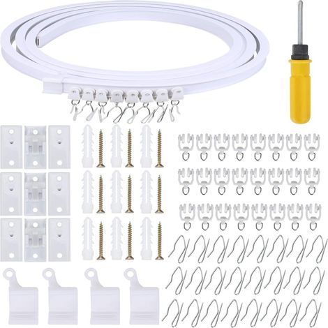 Rail courbe de 5 mètres, tringle à rideaux avec crochets et accessoires, rail flexible en forme de U et de L (1/5)