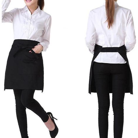 Tablier court de serveuse noire à buste généreux, style séduisant, avec poche, Hfmqv (1/5)