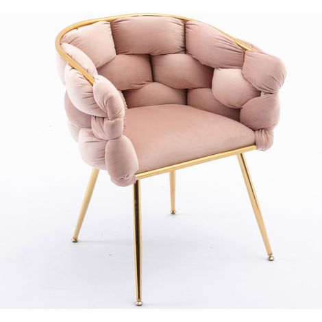 Chaise d'appoint en velours rose, avec accoudoirs, structure métal doré, style moderne pour salon, chambre, bureau et coiffeuse - CHICFURN (1/5)