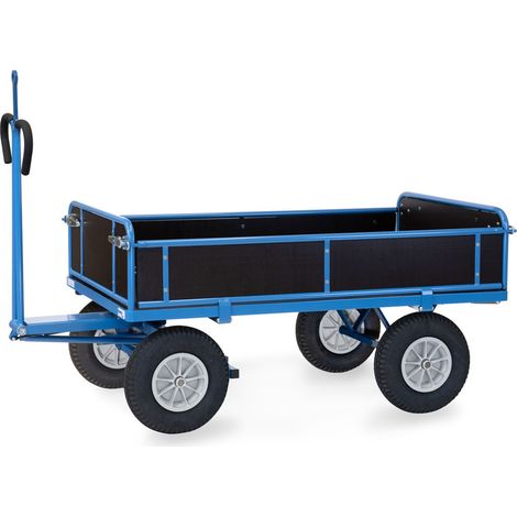 Fetra Handpritschenwagen mit Zugöse, Bordwänden und Polyurethanbereifung, 1540x840mm Ladefläche 750kg Tragkraft