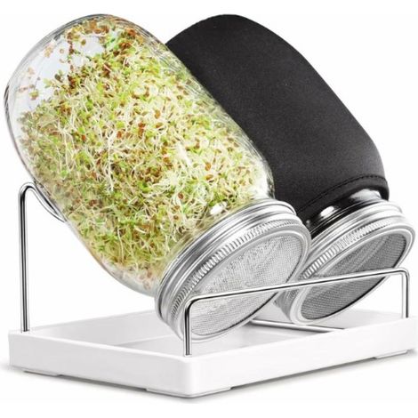 Kit de germination avec couvercles et grille en acier inoxydable pour bocaux Mason à large ouverture (1 litre). (1/5)