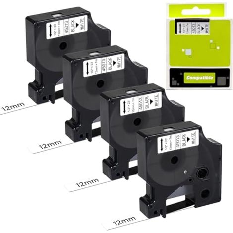 4 Rubans Étiquettes, Étiquettes 45013 pour Compatibles Dymo D1 Letratag 12 mm x 7 m, Adhésifs, Noir sur Blanc, pour LabelManager 150 160 210D 280 350 420P et LabelPoint 150 350 (1/5)