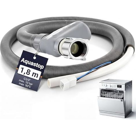 Aquastop Tuyau d’alimentation pour lave-vaisselle, 1,8 m, avec protection anti-fuite, compatible Bosch, Siemens, Neff, Miele, Electrolux, Remplacement pour 00668113/668113 (1/4)