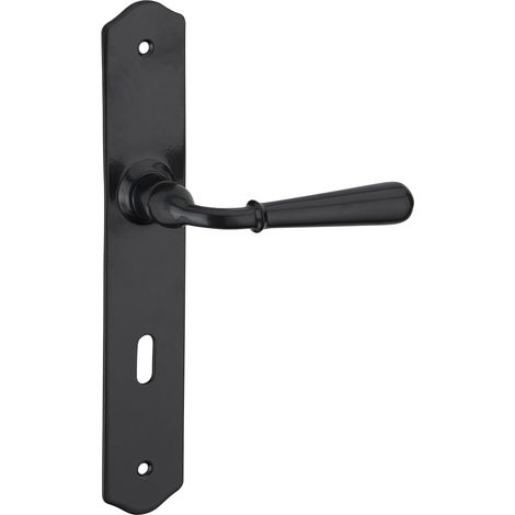 1 Ensemble de Poignées de Porte - Acier Patiné - Trou de Clé - Carré 7 mm - Entraxes 195 mm - Pour Chambre à Coucher - Gris