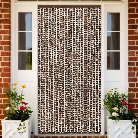 Rideau de porte amovible,Moustiquaire Marron et blanc 100x220 cm Chenille - DH82130 (1/5)