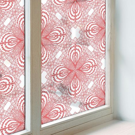 Film Dépoli pour Vitre 100x100 cm Vitrail Collés sur le Verre Protection PVC pour Chambre Cuisine Salle de Bain Adhésif Décoratif Motifs de dentelle (1/5)