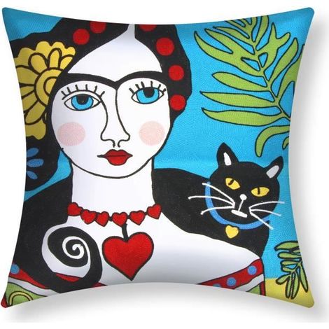 Housses de coussin - AVIZAR - Lot de 2 - 45x45 cm - Brodées - Multicolore - Résistantes (1/5)