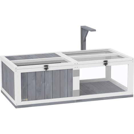 Wooden Tortoise House Lamp Holder, Clear Windows, Openable Tops, Built-In Tray, Light Grey (1/5)