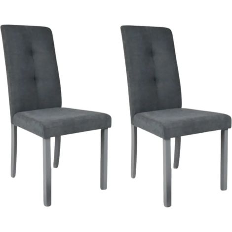 Set 2 Sedie Imbottite in Legno Grigio con Seduta in Tessuto Grigio