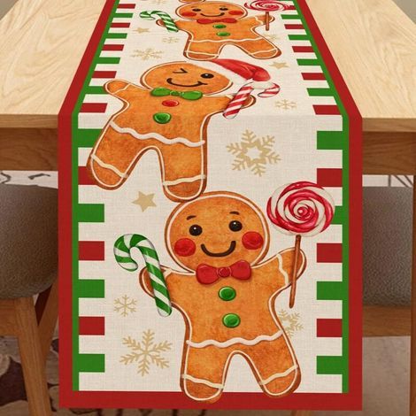 33 x 275 cm, centrotavola natalizio con omino di pan di zenzero, decorazione per la cucina, centrotavola invernale vintage in iuta per sala da pranzo (1/5)