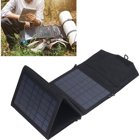 Chargeur solaire portable pliable à quatre panneaux de 14 W, livré dans un sac en tissu, 5 V 0-2 A, double sortie USB (1/5)