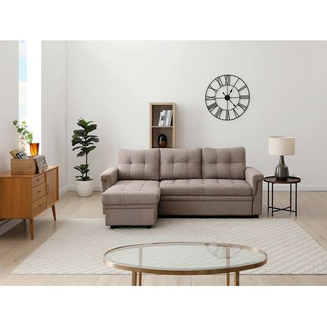 Canapé d'angle convertible et réversible en tissu taupe DERAMOP (1/4)