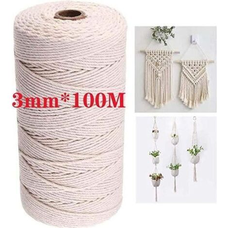 100m x 3mm Corde en Macramé Naturel,Corde Macramé,Fil de Macramé Corde de Coton Cordon pour Macramé, Corde Macramé DIY Travaux