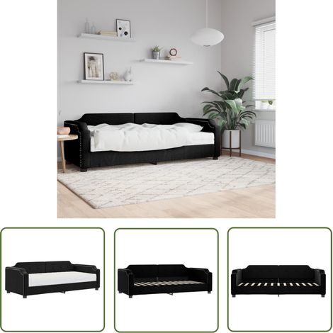The Living Store Lit de jour avec matelas noir 100x200 cm tissu - Canapé Convertible - Lit Deux Places - Literie - Meuble Salle Séjour - Mobilier Design (1/5)