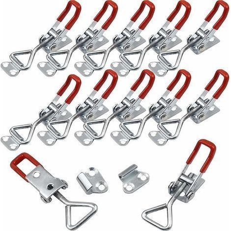 16 Pièces Métal Sauterelles Loquets à Bascule Réglables, Menuisier Grenouillère à Levier Serrage Verrou Porte Décharge Rapide Capacité (1/5)