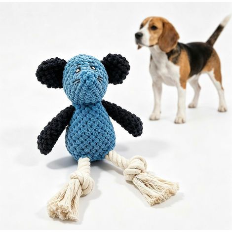 BleuJouet à mâcher en peluche en forme de souris qui couine, jouet interactif à tirer en corde de coton pour petits chiens, idéal pour soulager l'anxiété liée à la poussée dentaire des chiots. (1/5)