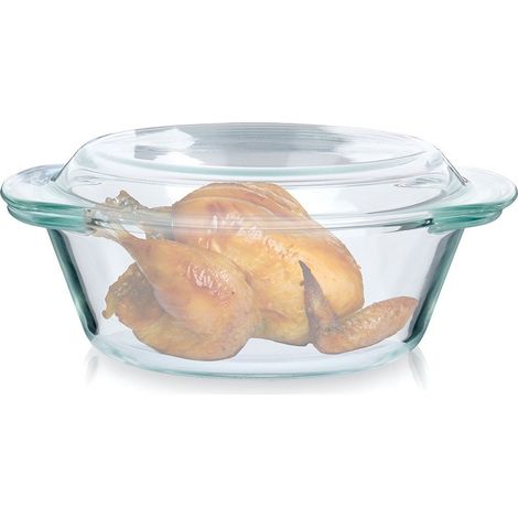Plat a four rond en verre borosilicate avec couvercle passe au lave vaisselle