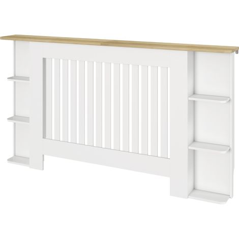 Cache avec étagères pliable 152 x 19 x 83 cm blanc pour salon Cache-radiateur étagères, MDF, design moderne lattes salon/chambre, (1/5)