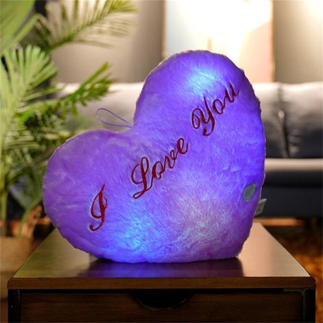 Coussin En Forme De Cœur - Coussin Lumineux À LED Avec Changement De Couleur - Décoration Intérieure Et Cadeau Romantique - 40 x 35 cm - 1 Pièce (1/4)