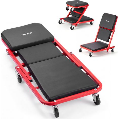 Chariot de Visite Convertible 3-en-1 Tabouret d'Atelier 92 cm 150 kg, Pour Mécanicien Entretien Réparation sous Véhicule Garage, Planche à Roulettes Pliable, Position Allongée/Assise/Roulant (1/5)