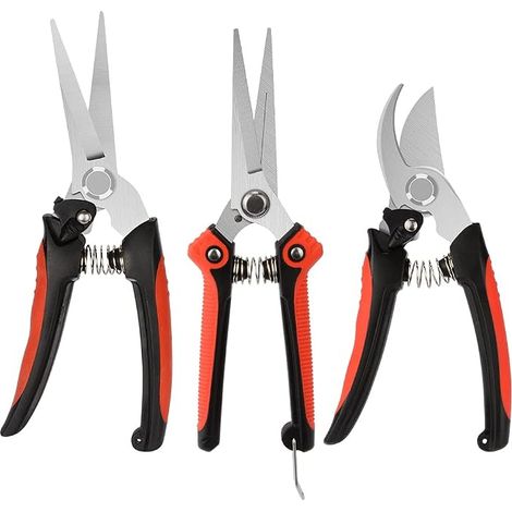 Sécateur Jardin Set, Professional Sécateur Main Bypass Cisailles d'élagage Ciseaux à Fleurs Cisailles à Haie pour Travaux de Jardin et Pelouse, Verrou à Ressort en Acier Inoxydable - 3 Pièces (1/5)