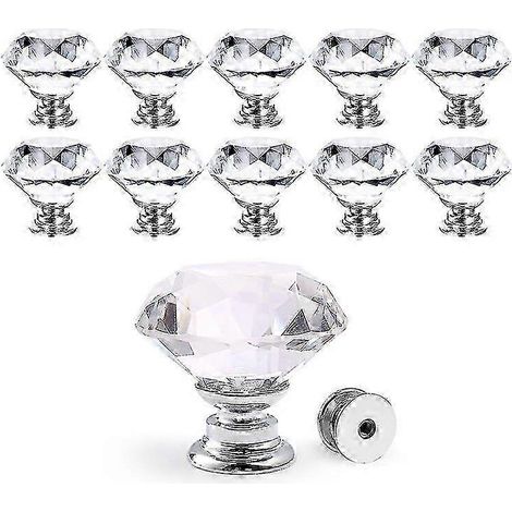 Poignées de porte décoratives en cristal (10 x 30 mm) pour tiroirs de commode ou d'armoire, style diamant. (1/5)