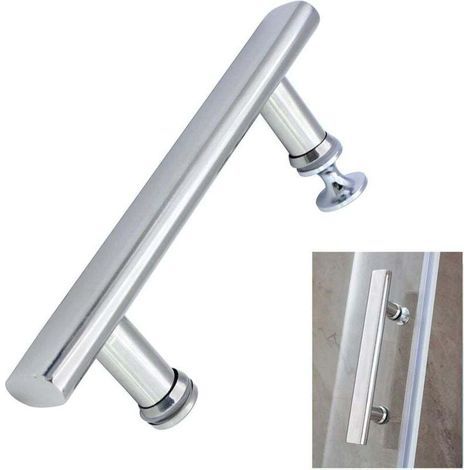 Poignée de porte de douche, entraxe de 145 mm, en acier inoxydable, pièce de rechange pour porte de douche en verre, bouton argenté. - Crezuo (1/4)
