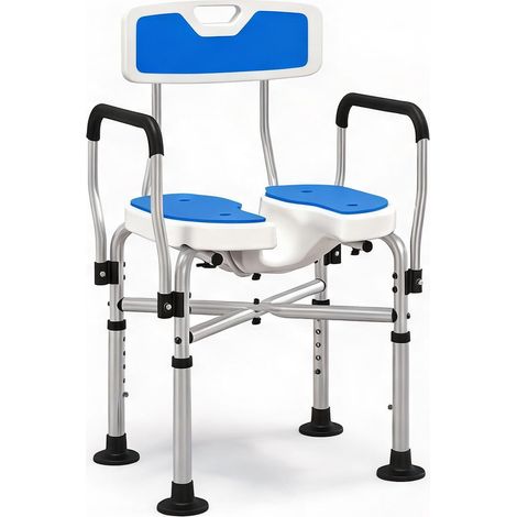Chaise de douche en HDPE et aluminium 5 hauteurs bleu 53 x 41,5 (1/5)
