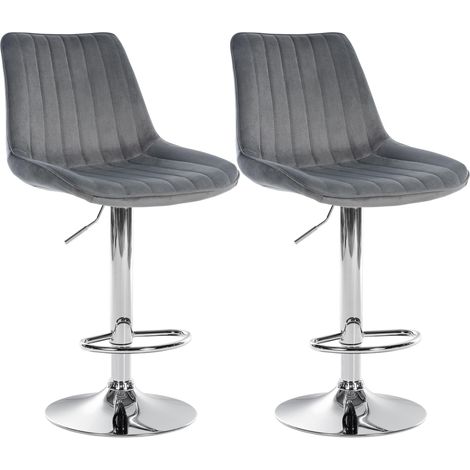 Set di 2 sgabelli da bar regolabili in altezza e girevoli a 360° in velluto grigio con cuciture verticali e gambe in metallo cromato 100006732
