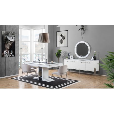 Comedor completo PARS con 4 sillas blanco y efecto marmol