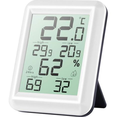 Mini-Thermometer/Hygrometer für den Innenbereich, hohe Genauigkeit, umschaltbare Anzeige in °C/°F, misst Temperatur und Luftfeuchtigkeit