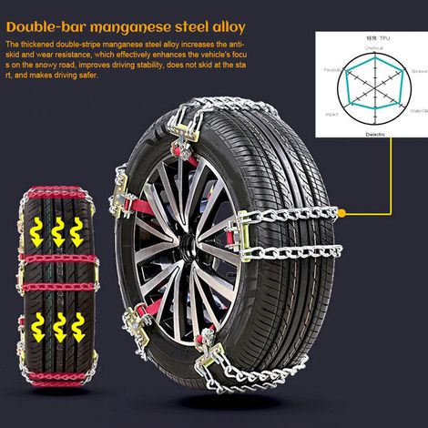 Chaînes à neige antidérapantes, chaînes pneus anti-glisse pour voiture, SUV, camionnette, lot de 2, acier, universel (1/5)
