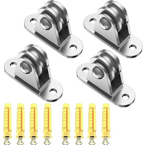 Set de 4 poulies à billes - Poulies métalliques - Poulies à double roulement - Poulies à billes pour câbles - Adaptées aux cordes, toiles d'ombrage, serres et auvents (1/5)