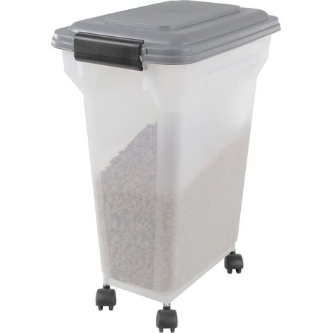 Iris Ohyama, Contenitore per Crocchette, 20L/7.5kg, Grigio, Ermetici, Contenitore per Alimenti in Plastica con Coperchio, con Ruote, Per Cibo per Gatti, Cani, Cibo secco, Dolci, Scatola, ATS-M